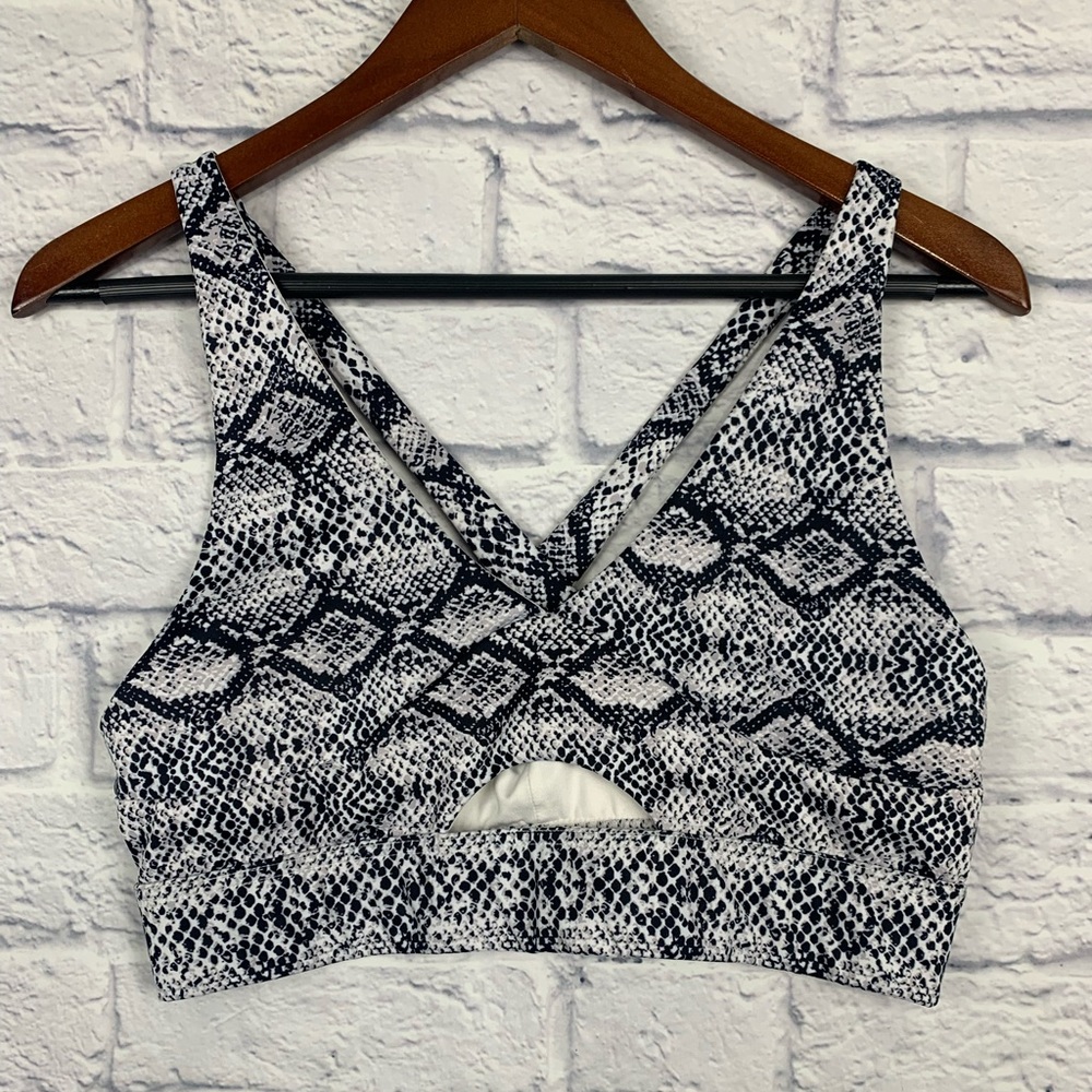 Fit Booty Dance Fitness Legging & Bra Two Piece Snakeskin Black White Set Large